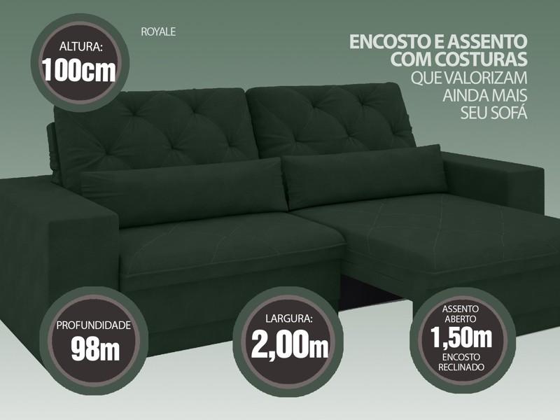 Sofá 3 Lugares Net Royale Assento Retrátil e Reclinável Verde 2,00m (L)