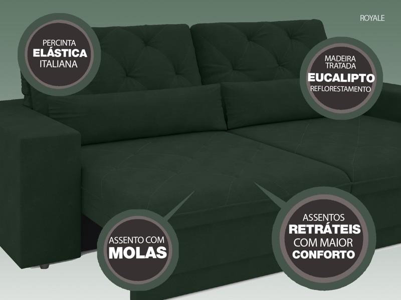 Sofá 3 Lugares Net Royale Assento Retrátil e Reclinável Verde 2,00m (L)