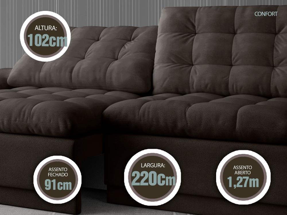 Sofá 4 Lugares Net Confort Assento Retrátil e Reclinável Chocolate 2,20m (L)