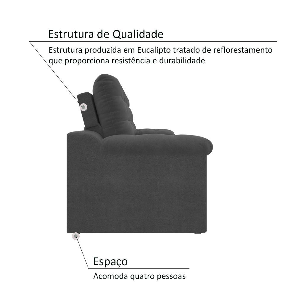 Sofá 4 Lugares Net Confort Assento Retrátil e Reclinável Cinza Escuro 2,20m (L)
