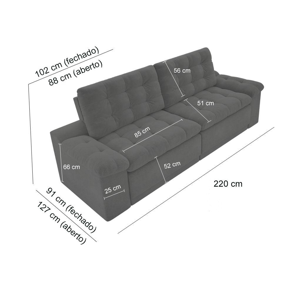 Sofá 4 Lugares Net Confort Assento Retrátil e Reclinável Cinza Escuro 2,20m (L)