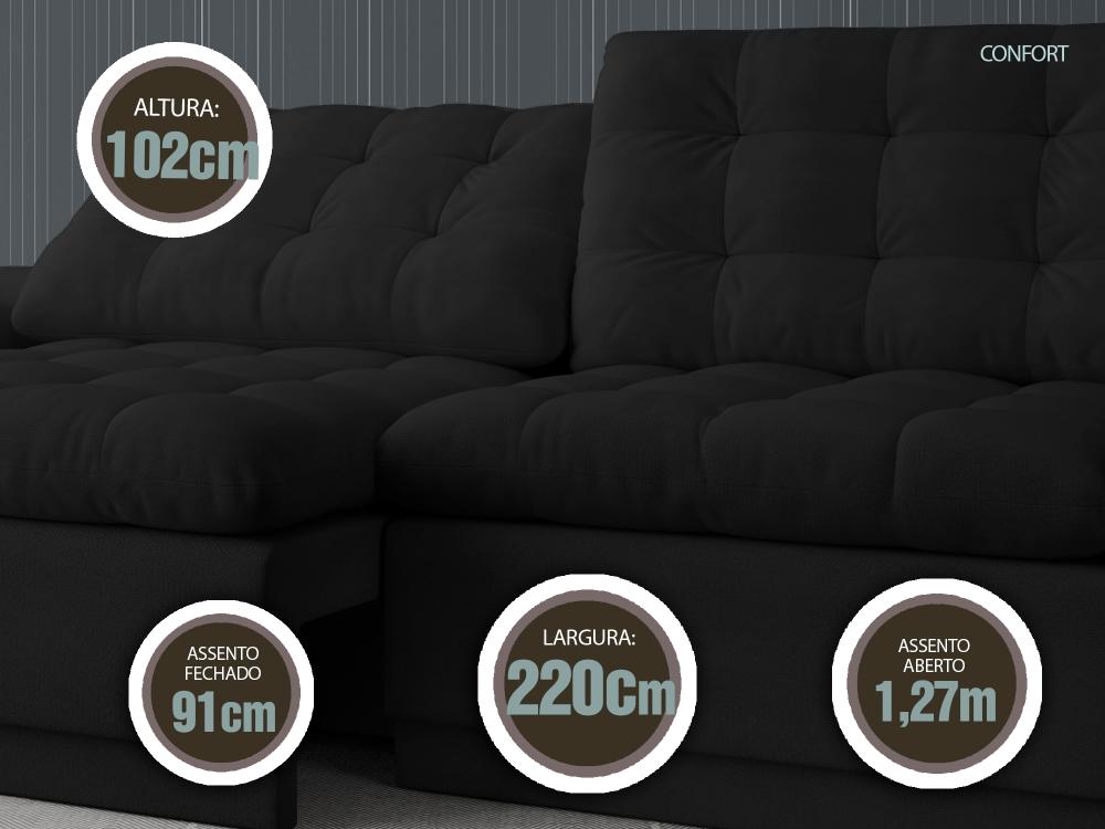 Sofá 4 Lugares Net Confort Assento Retrátil e Reclinável Preto 2,20m (L)