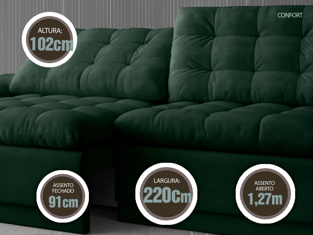 Sofá 4 Lugares Net Confort Assento Retrátil e Reclinável Verde 2,20m (L)