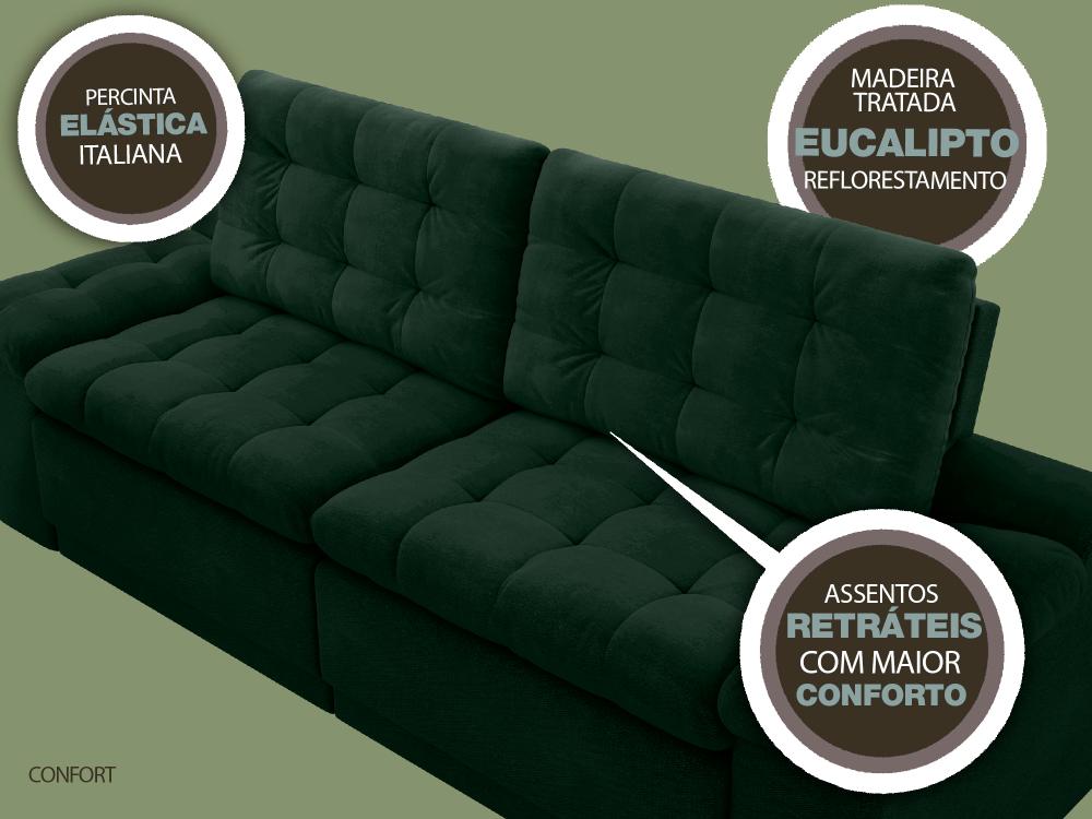Sofá 4 Lugares Net Confort Assento Retrátil e Reclinável Verde 2,20m (L)