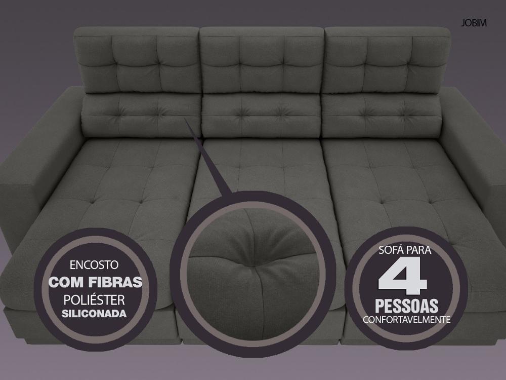 Sofá 4 Lugares Net Jobim Assento Retrátil e Reclinável Cinza 2,30m (L)