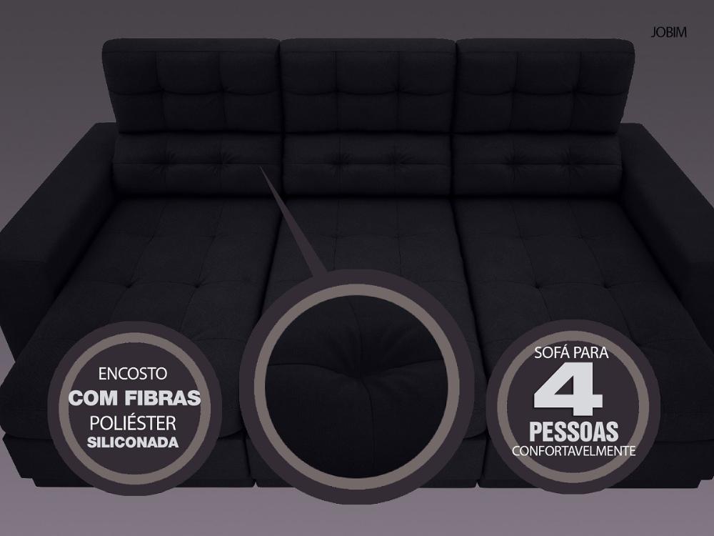 Sofá 4 Lugares Net Jobim Assento Retrátil e Reclinável Preto 2,30m (L)