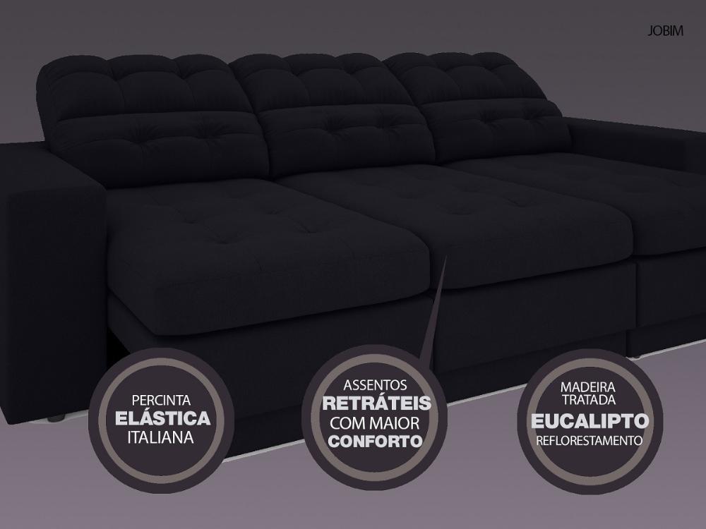 Sofá 4 Lugares Net Jobim Assento Retrátil e Reclinável Preto 2,30m (L)