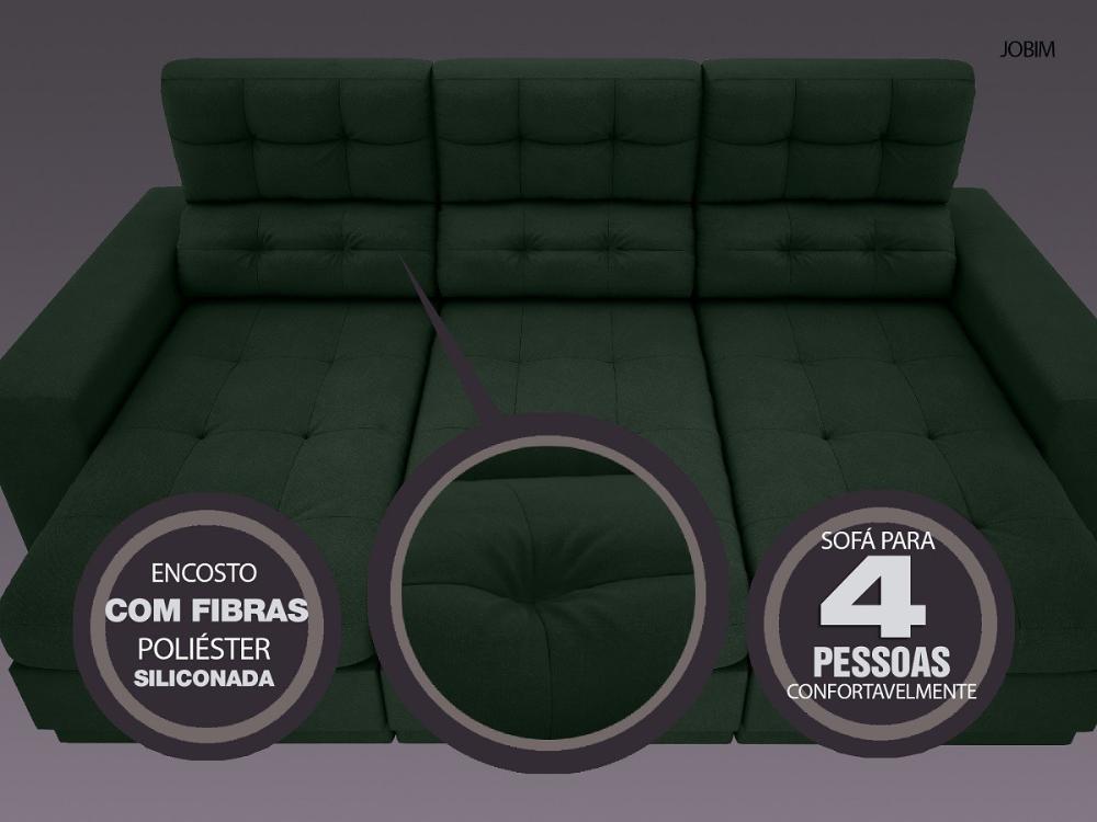 Sofá 4 Lugares Net Jobim Assento Retrátil e Reclinável Verde 2,30m (L)