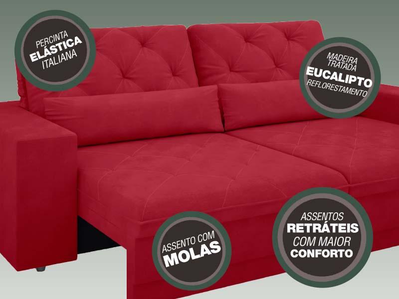 Sofá 4 Lugares Net Royale Assento Retrátil e Reclinável 2,30m (L) Vermelho – NETSOFAS