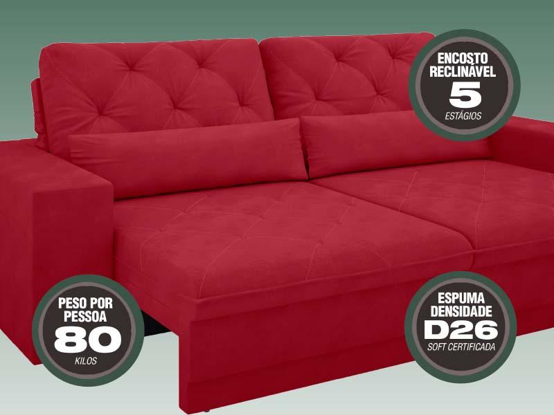 Sofá 4 Lugares Net Royale Assento Retrátil e Reclinável 2,30m (L) Vermelho – NETSOFAS