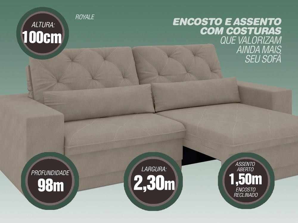 Sofá 4 Lugares Net Royale Assento Retrátil e Reclinável Areia 2,30m (L)