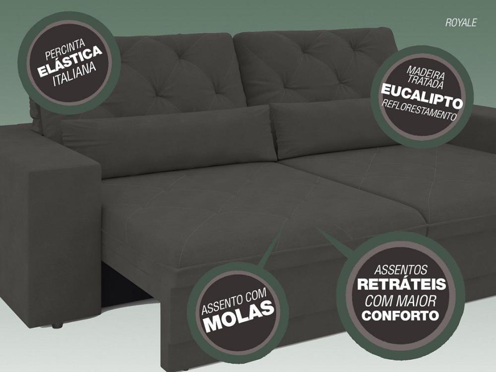 Sofá 4 Lugares Net Royale Assento Retrátil e Reclinável Cinza 2,30m (L)
