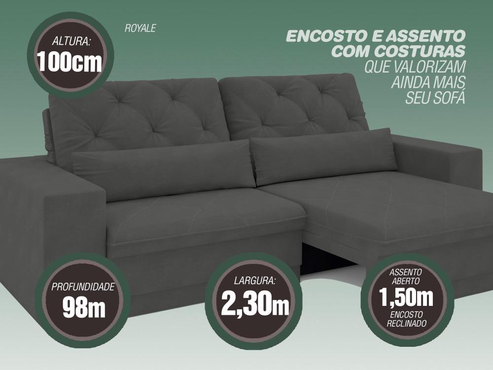 Sofá 4 Lugares Net Royale Assento Retrátil e Reclinável Grafite 2,30m (L)