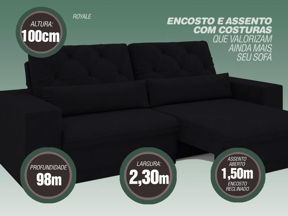 Sofá 4 Lugares Net Royale Assento Retrátil e Reclinável Preto 2,30m (L)