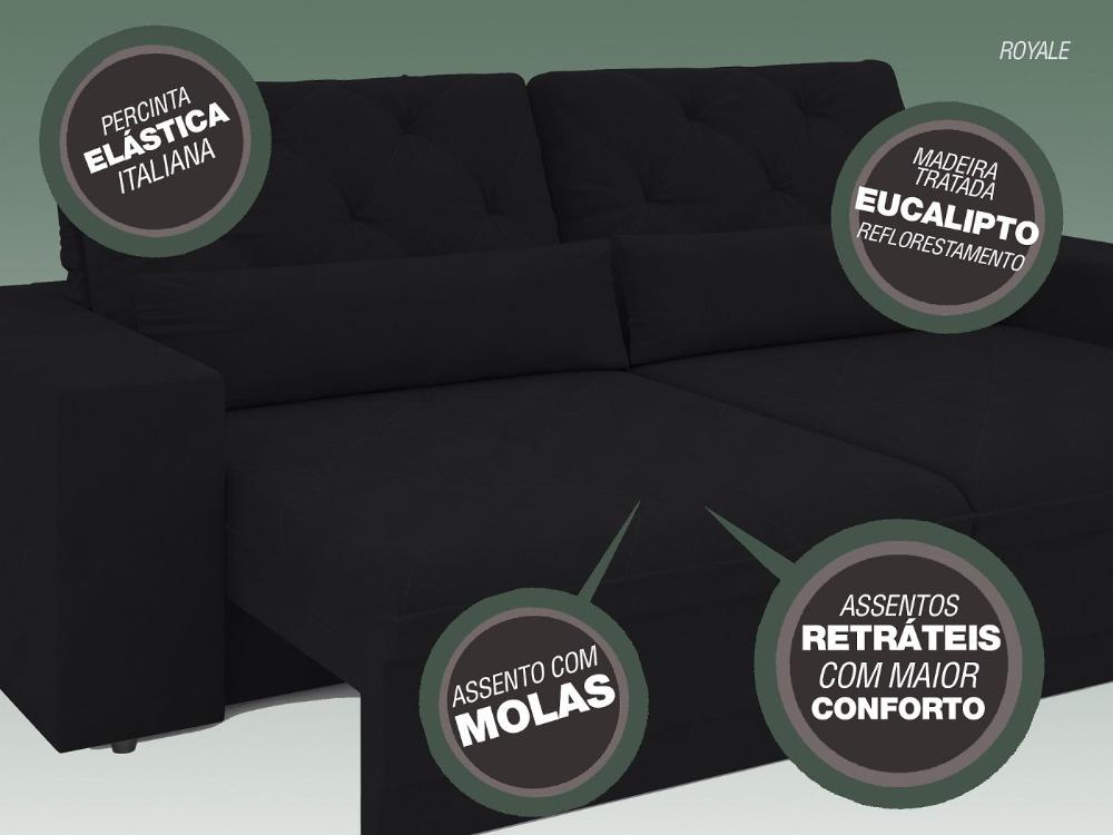 Sofá 4 Lugares Net Royale Assento Retrátil e Reclinável Preto 2,30m (L)