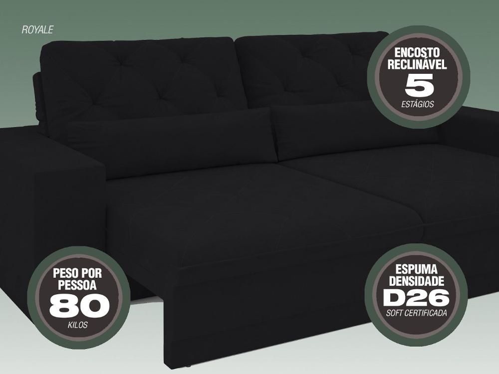 Sofá 4 Lugares Net Royale Assento Retrátil e Reclinável Preto 2,30m (L)
