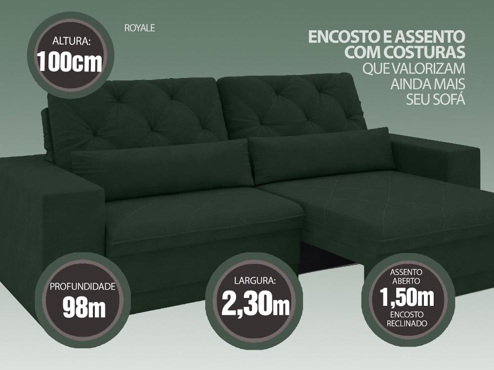 Sofá 4 Lugares Net Royale Assento Retrátil e Reclinável Verde 2,30m (L)