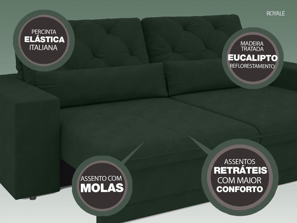 Sofá 4 Lugares Net Royale Assento Retrátil e Reclinável Verde 2,30m (L)