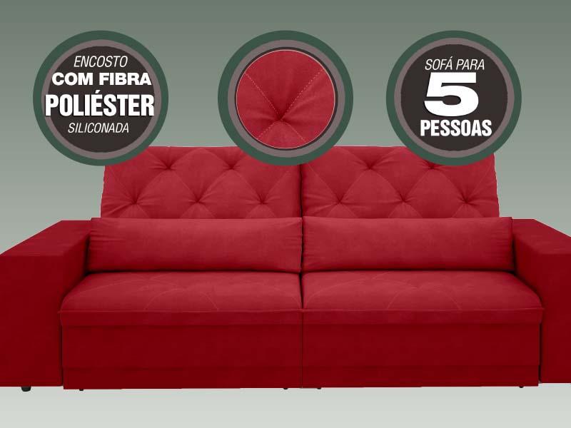 Sofá 5 Lugares Net Royale Assento Retrátil e Reclinável 2,50m (L)  Vermelho – NETSOFAS