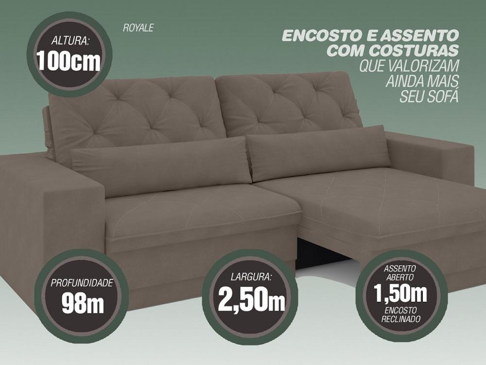 Sofá 5 Lugares Net Royale Assento Retrátil e Reclinável Bege 2,50m (L)