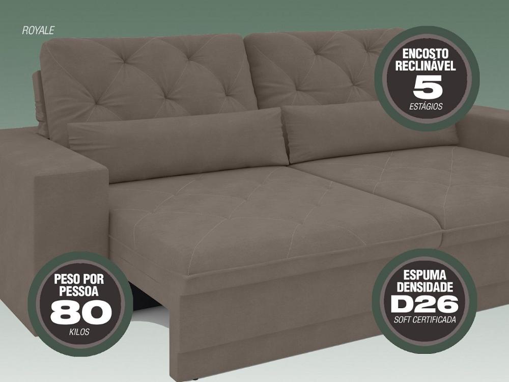 Sofá 5 Lugares Net Royale Assento Retrátil e Reclinável Bege 2,50m (L)