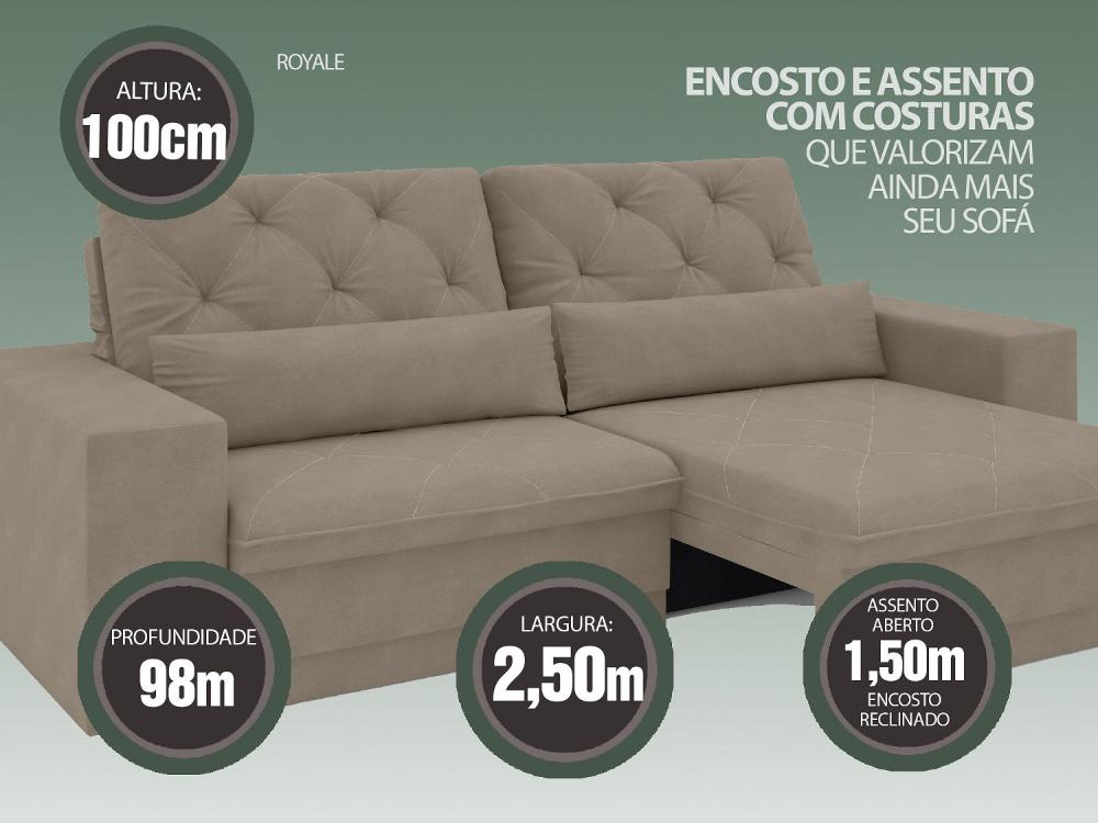 Sofá 5 Lugares Net Royale Assento Retrátil e Reclinável Capuccino 2,50m (L)