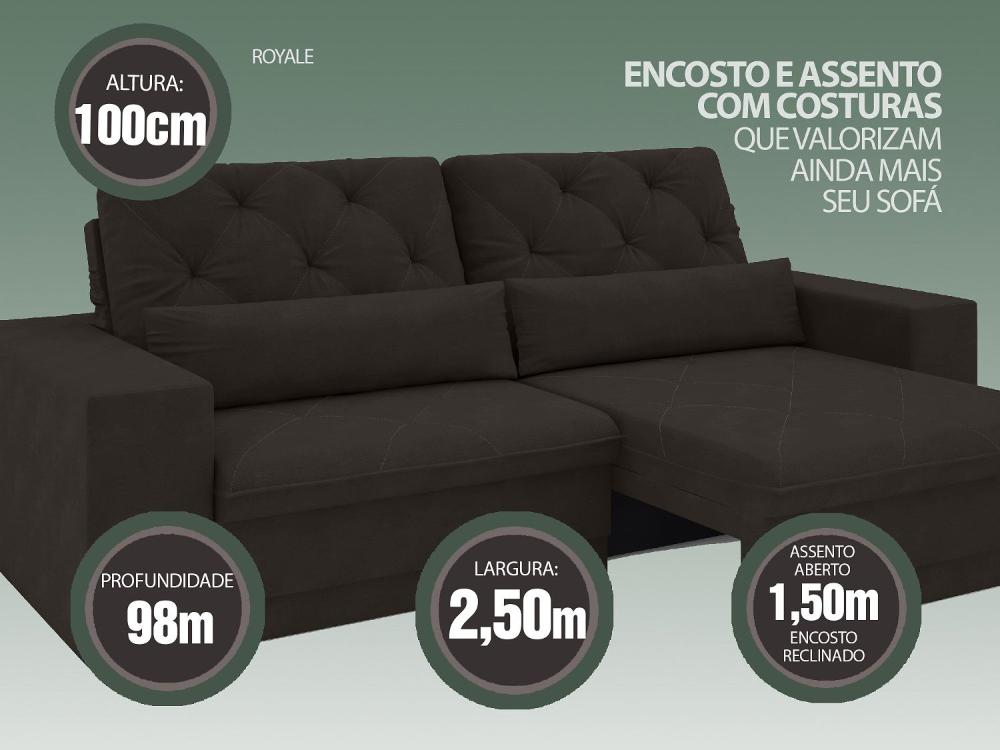 Sofá 5 Lugares Net Royale Assento Retrátil e Reclinável Chocolate 2,50m (L)