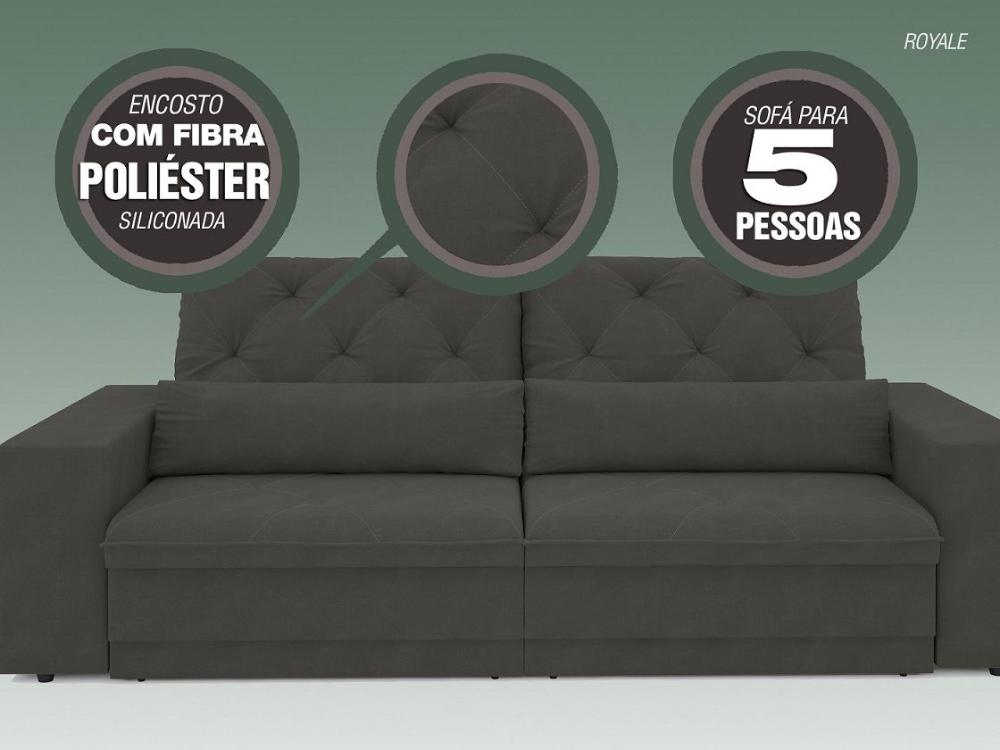 Sofá 5 Lugares Net Royale Assento Retrátil e Reclinável Cinza 2,50m (L)