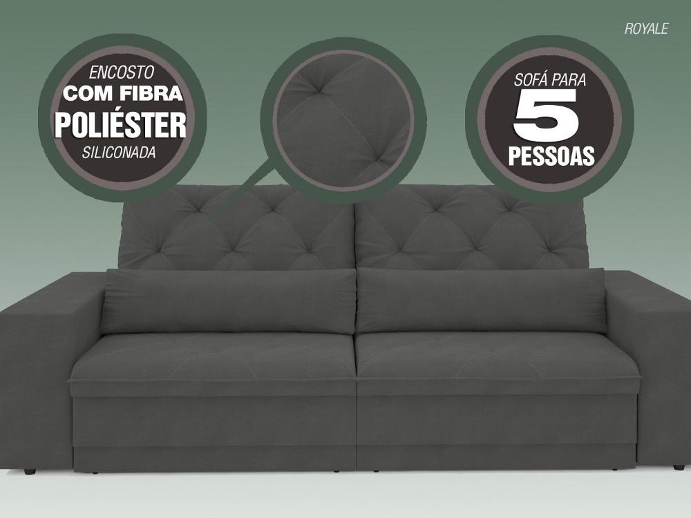 Sofá 5 Lugares Net Royale Assento Retrátil e Reclinável Grafite 2,50m (L)