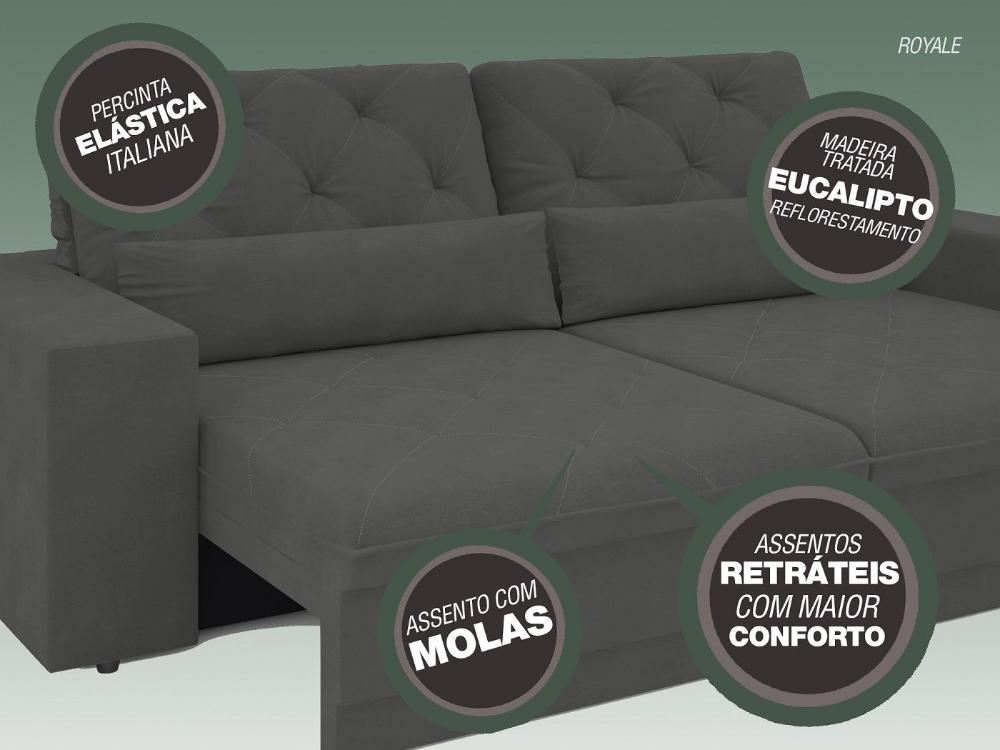Sofá 5 Lugares Net Royale Assento Retrátil e Reclinável Grafite 2,50m (L)