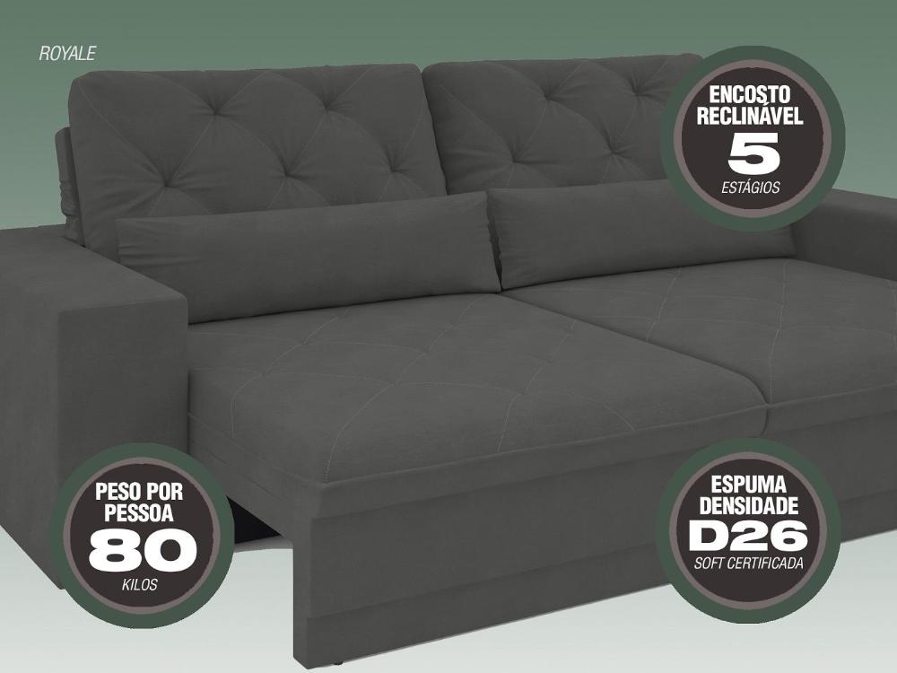 Sofá 5 Lugares Net Royale Assento Retrátil e Reclinável Grafite 2,50m (L)