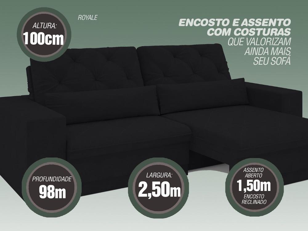 Sofá 5 Lugares Net Royale Assento Retrátil e Reclinável Preto 2,50m (L)