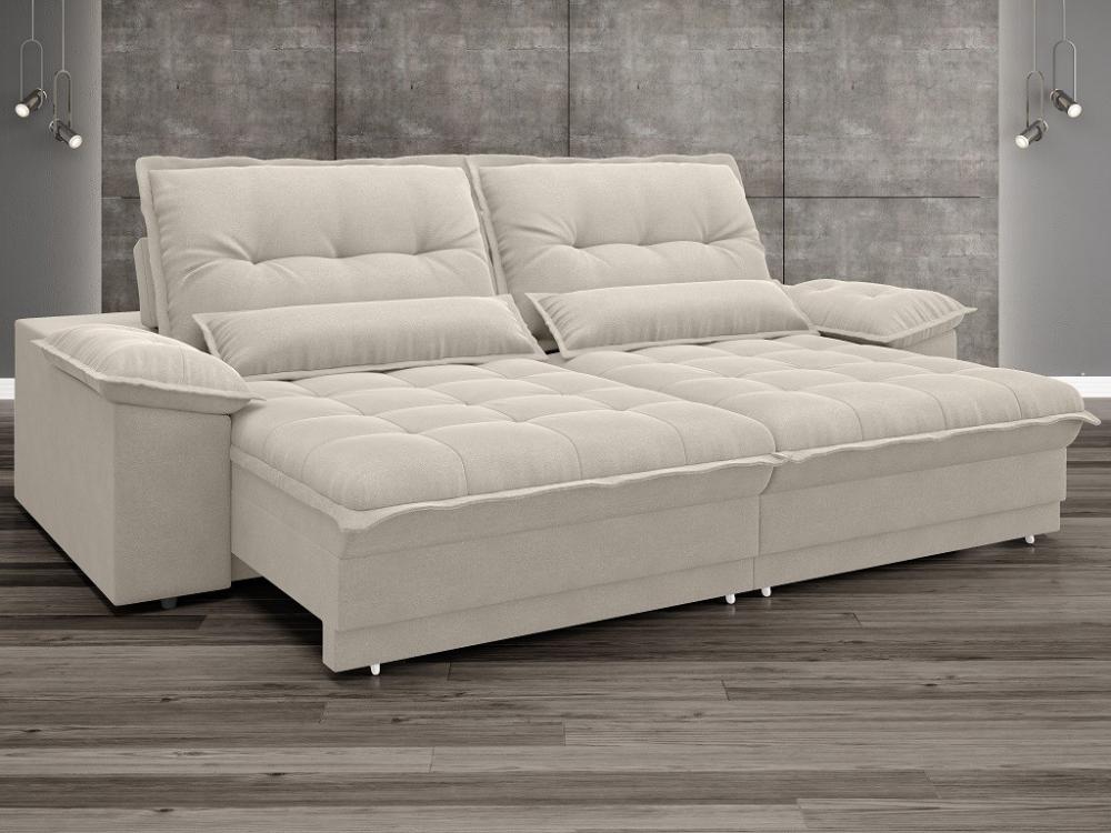 Sofá Bergamo 2,10m Assento Retrátil e Reclinável Velosuede Areia - NETSOFAS