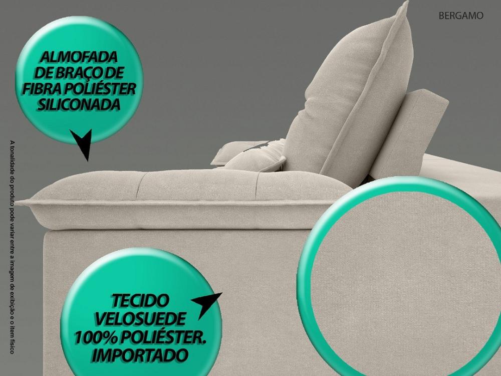 Sofá Bergamo 2,10m Assento Retrátil e Reclinável Velosuede Areia - NETSOFAS