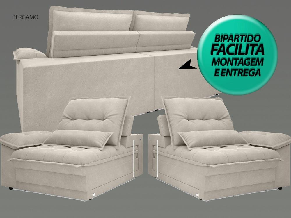 Sofá Bergamo 2,10m Assento Retrátil e Reclinável Velosuede Areia - NETSOFAS