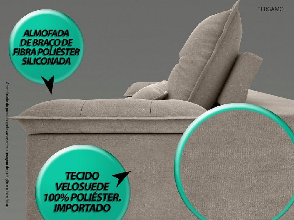 Sofá Bergamo 2,10m Assento Retrátil e Reclinável Velosuede Bege - NETSOFAS