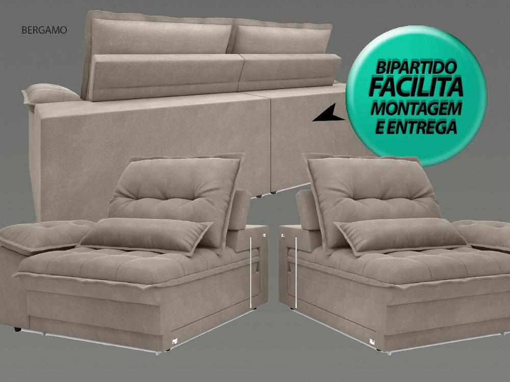 Sofá Bergamo 2,10m Assento Retrátil e Reclinável Velosuede Bege - NETSOFAS