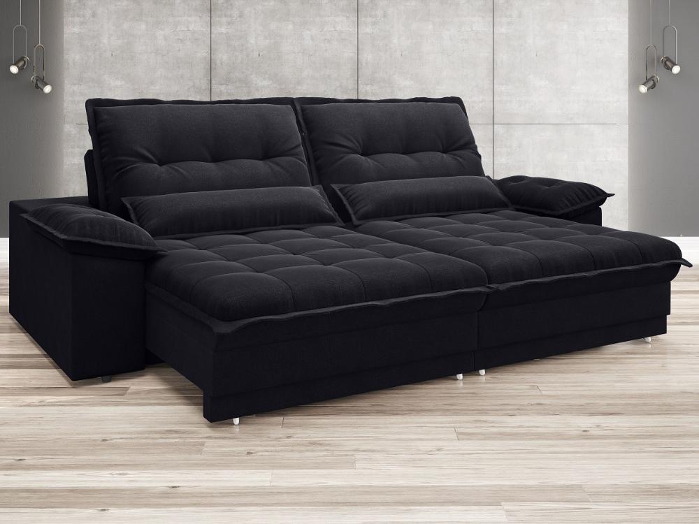 Sofá Bergamo 2,30m Assento Retrátil e Reclinável Velosuede Preto - NETSOFAS