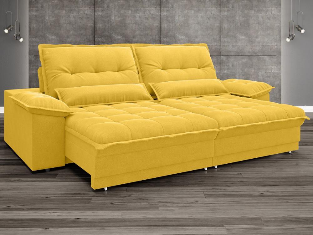 Sofá Bergamo 2,50m Assento Retrátil e Reclinável Velosuede Canário - NETSOFAS