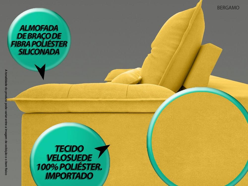 Sofá Bergamo 2,50m Assento Retrátil e Reclinável Velosuede Canário - NETSOFAS