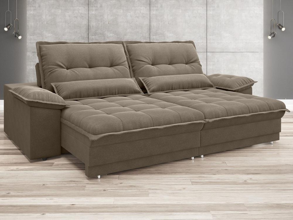 Sofá Bergamo 2,50m Assento Retrátil e Reclinável Velosuede Capuccino - NETSOFAS