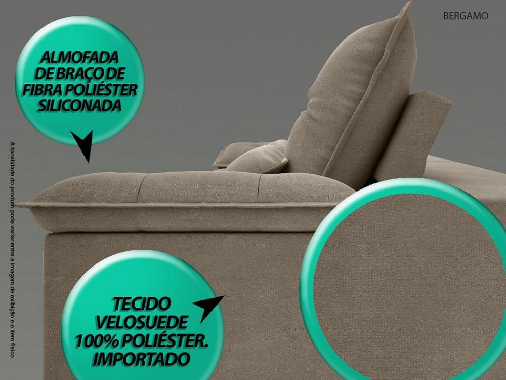Sofá Bergamo 2,50m Assento Retrátil e Reclinável Velosuede Capuccino - NETSOFAS