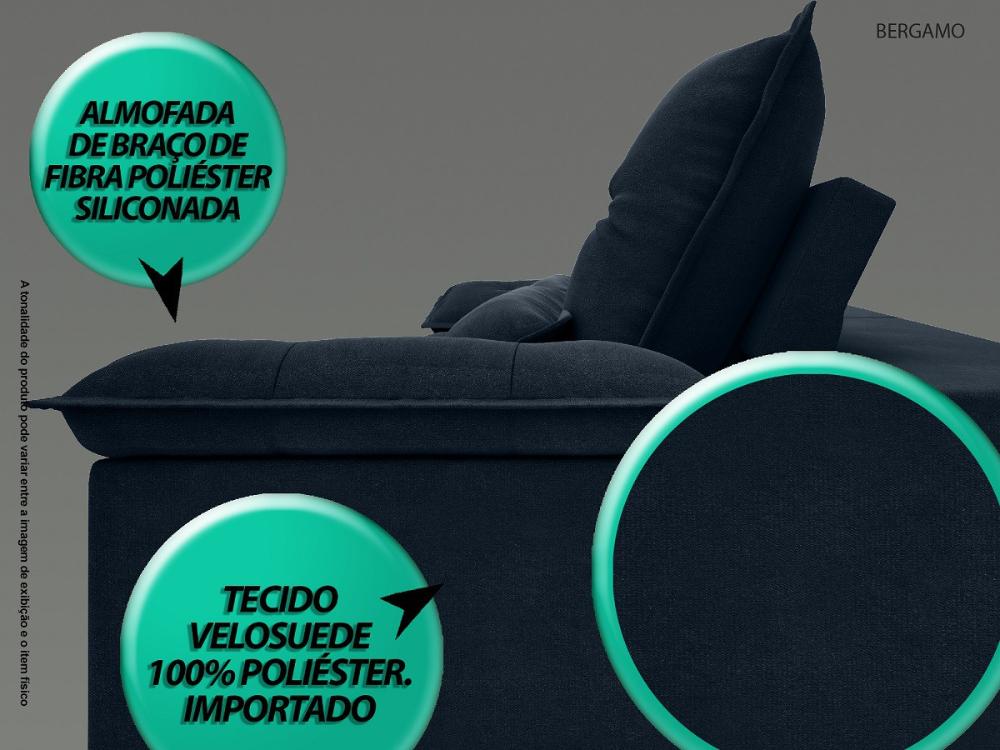 Sofá Bergamo 2,50m Assento Retrátil e Reclinável Velosuede Petróleo - NETSOFAS