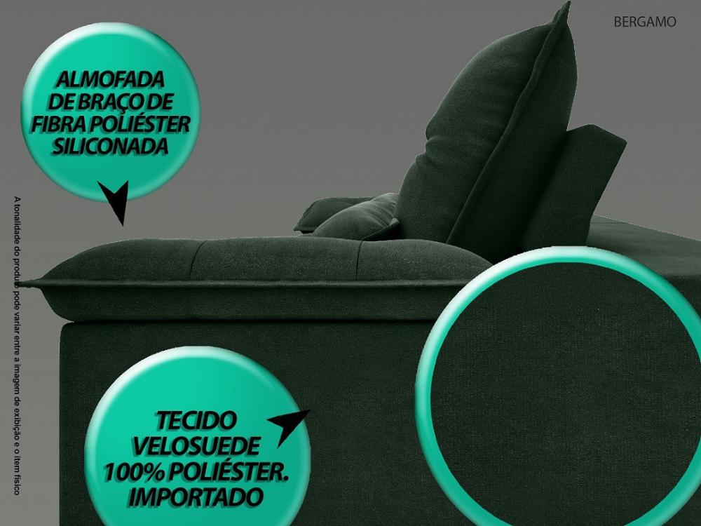 Sofá Bergamo 2,50m Assento Retrátil e Reclinável Velosuede Verde - NETSOFAS