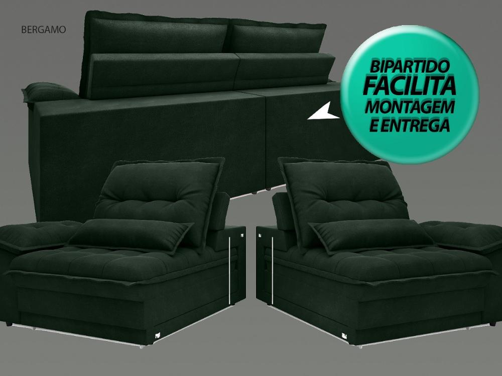 Sofá Bergamo 2,50m Assento Retrátil e Reclinável Velosuede Verde - NETSOFAS