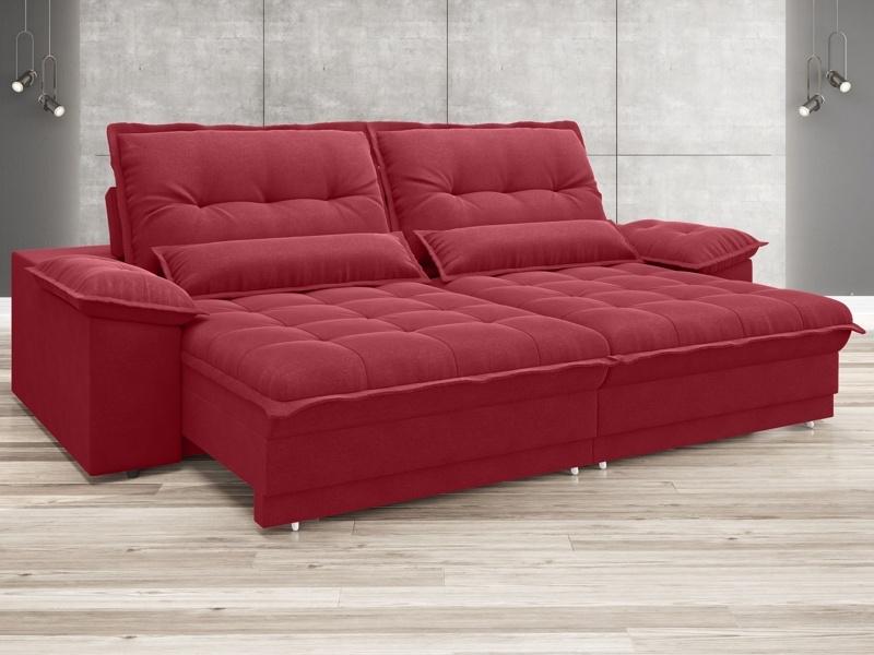 Sofá Bergamo 2,50m Assento Retrátil e Reclinável Velosuede Vermelho - NETSOFAS