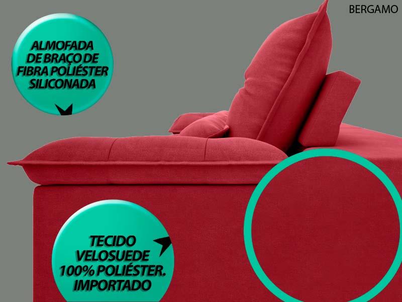 Sofá Bergamo 2,50m Assento Retrátil e Reclinável Velosuede Vermelho - NETSOFAS