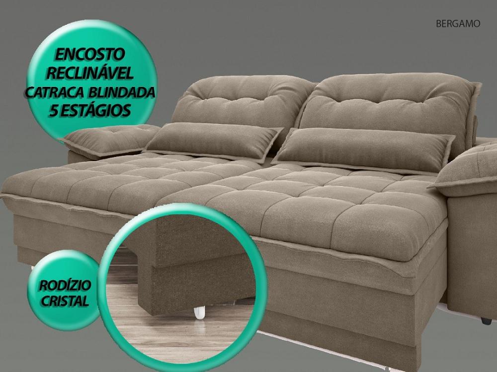Sofá Bergamo 2,90m Assento Retrátil e Reclinável Velosuede Capuccino - NETSOFAS