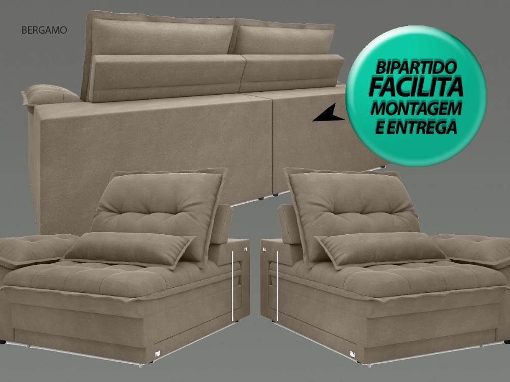 Sofá Bergamo 2,90m Assento Retrátil e Reclinável Velosuede Capuccino - NETSOFAS