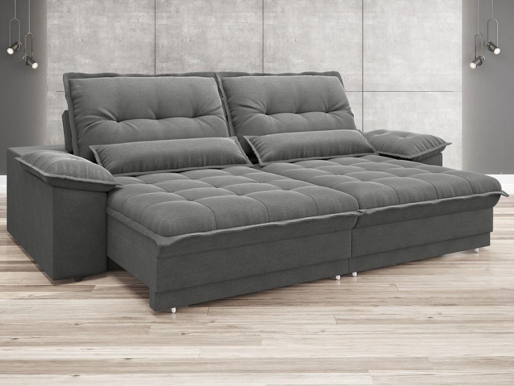 Sofá Bergamo 2,90m Assento Retrátil e Reclinável Velosuede Grafite - NETSOFAS